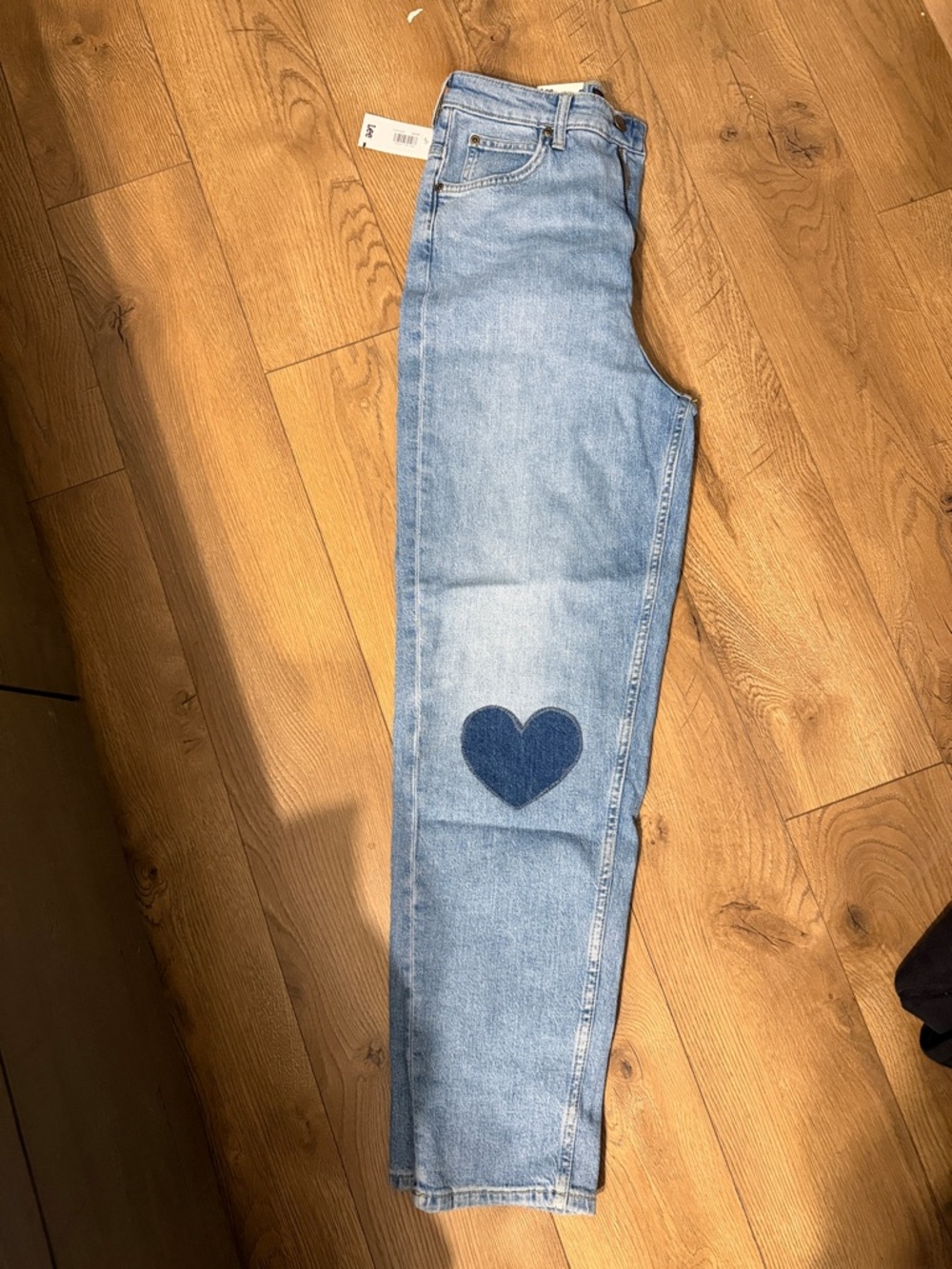 Lee Light Blue Straight-Leg Jeans with Dark Blue Heart Patch